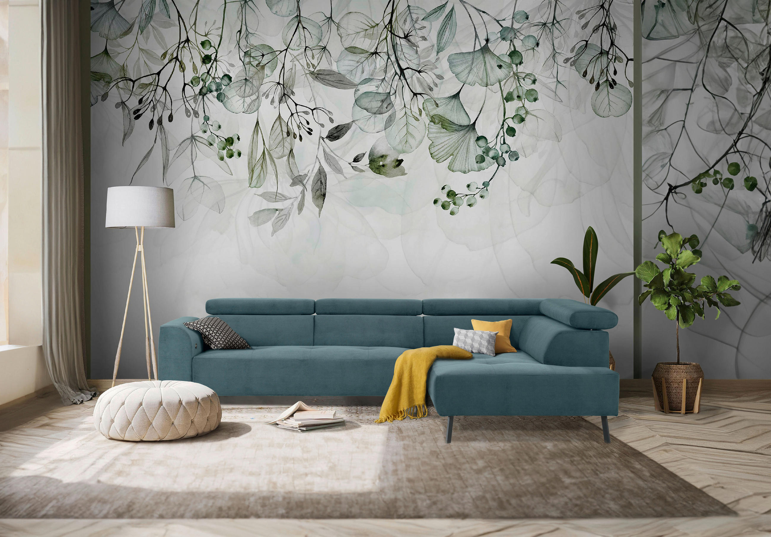 ECKSOFA in Feincord Türkis  280/205 cm  - Türkis/Schwarz, Design, Textil/Metall (280/205cm) - Xora