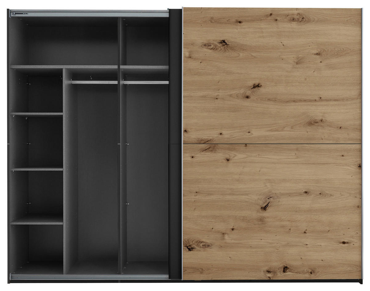 SCHWEBETÜRENSCHRANK in Graphitfarben, Eiche Artisan  - Alufarben/Graphitfarben, Modern, Holzwerkstoff/Metall (270/210/60cm) - Livetastic