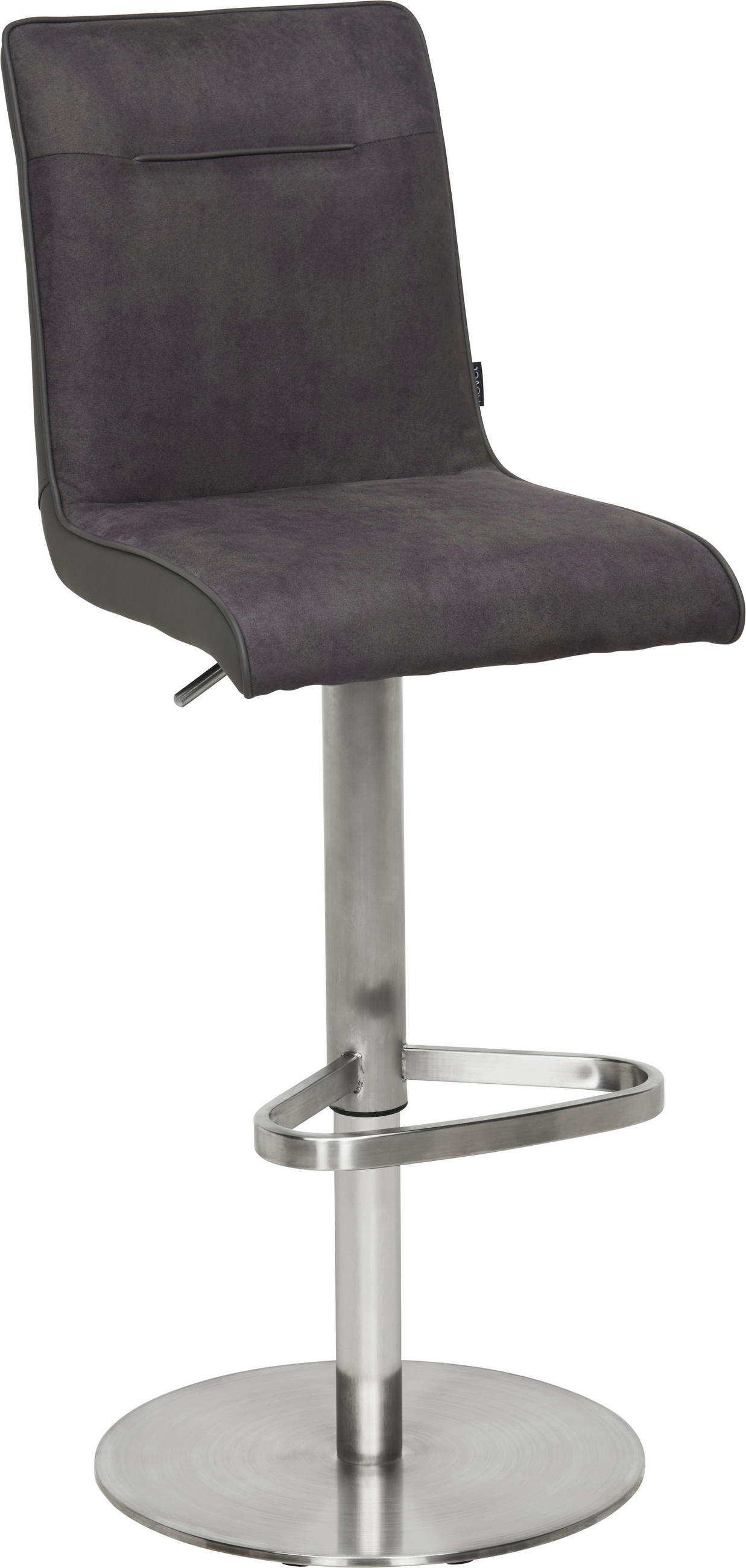 BARSKI STOL, barve nerjavečega jekla, temno siva  - barve nerjavečega jekla/temno siva, Design, kovina/tekstil (42/87,5-113/54cm) - Novel