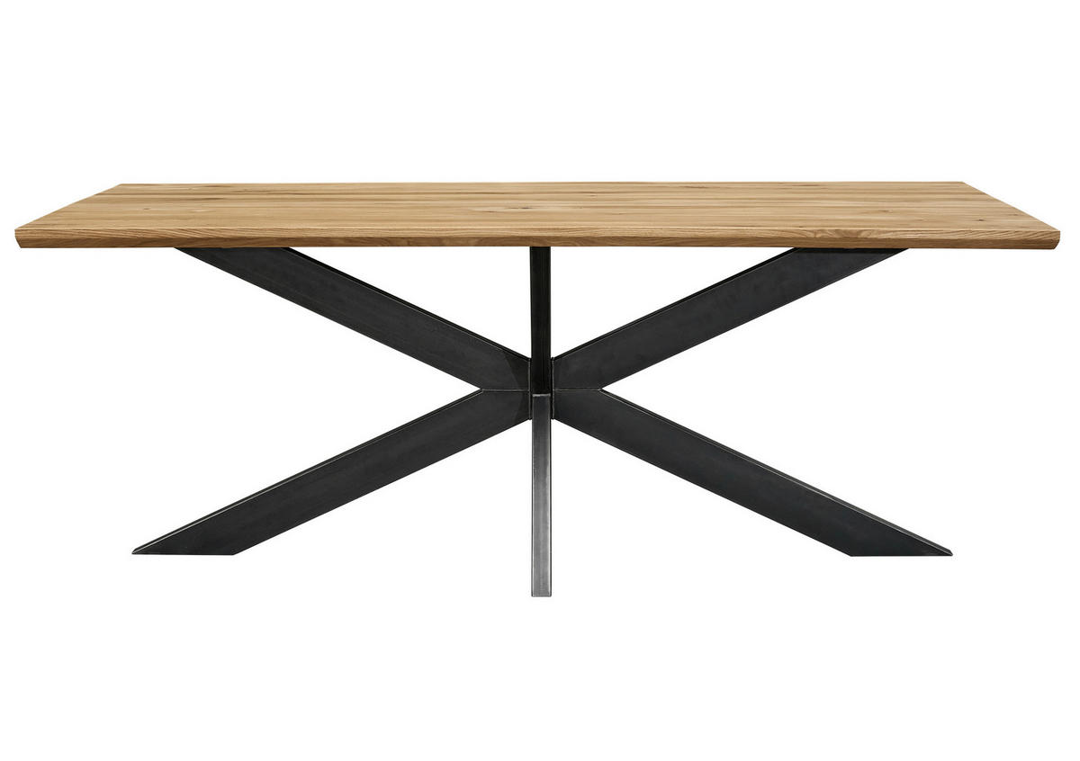 JEDILNA MIZA, masivno divji hrast barve hrasta  - črna/barve hrasta, Design, kovina/les (200/100/77cm) - Linea Natura