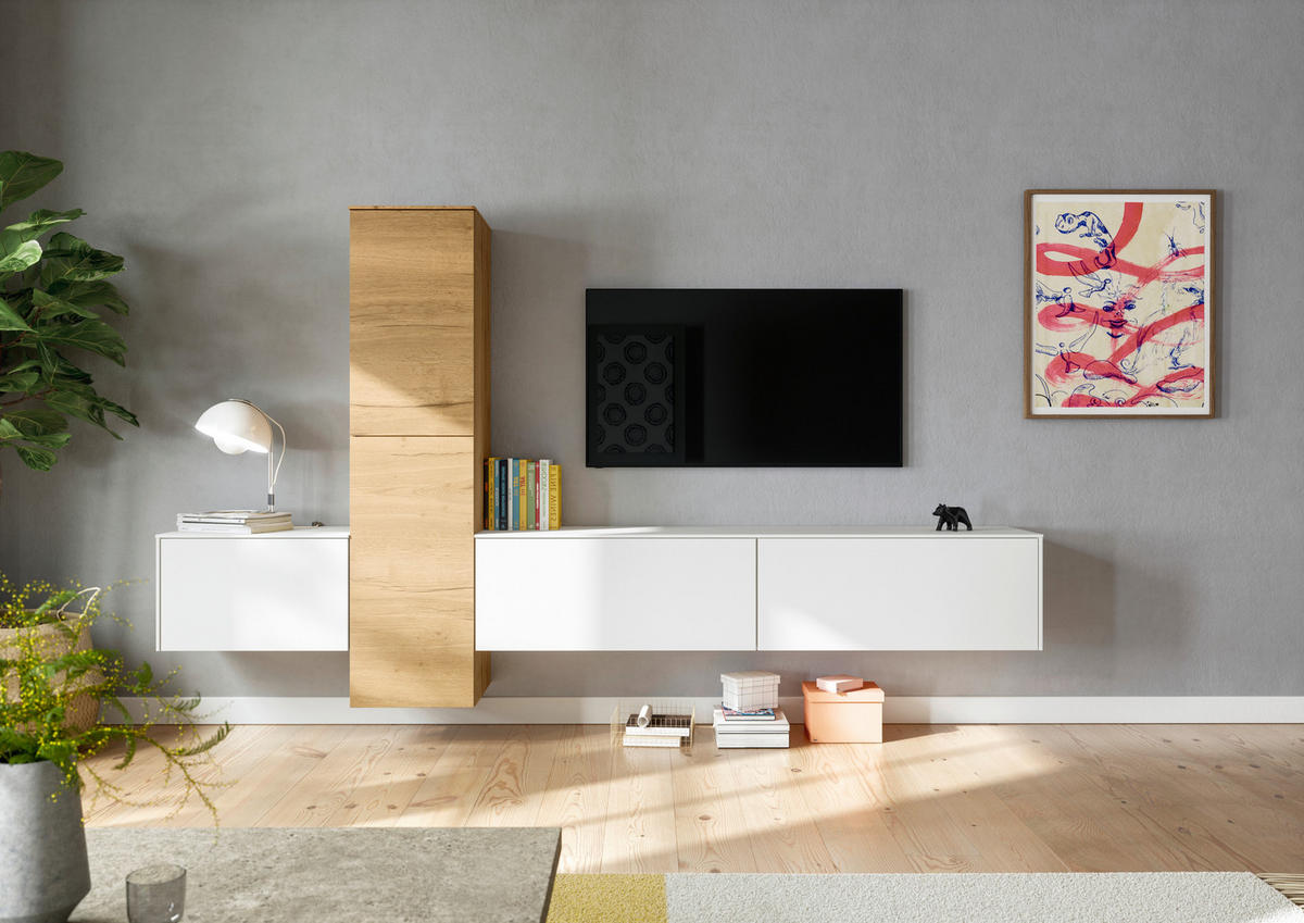 WOHNWAND  in Weiß, Eichefarben  282/160/37 cm  - Eichefarben/Weiß, Design, Holzwerkstoff (282/160/37cm) - Celina Home