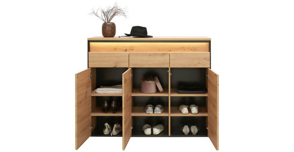 GARDEROBE 4-teilig  in 248/200/38 cm  - Schwarz/Eiche Artisan, KONVENTIONELL, Glas/Holzwerkstoff (248/200/38cm) - Voleo
