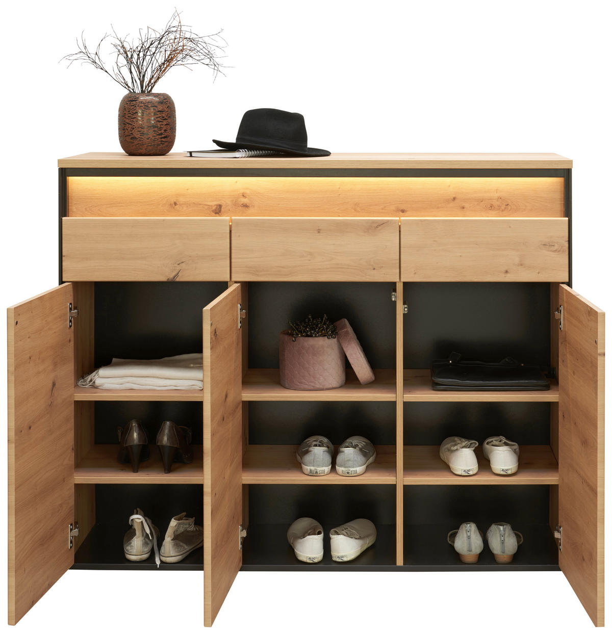 GARDEROBE 4-teilig  in 248/200/38 cm  - Schwarz/Eiche Artisan, KONVENTIONELL, Glas/Holzwerkstoff (248/200/38cm) - Voleo