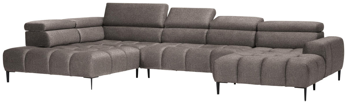 WOHNLANDSCHAFT in Webstoff Greige  - Greige/Schwarz, Design, Textil/Metall (216/385/177cm) - Welnova