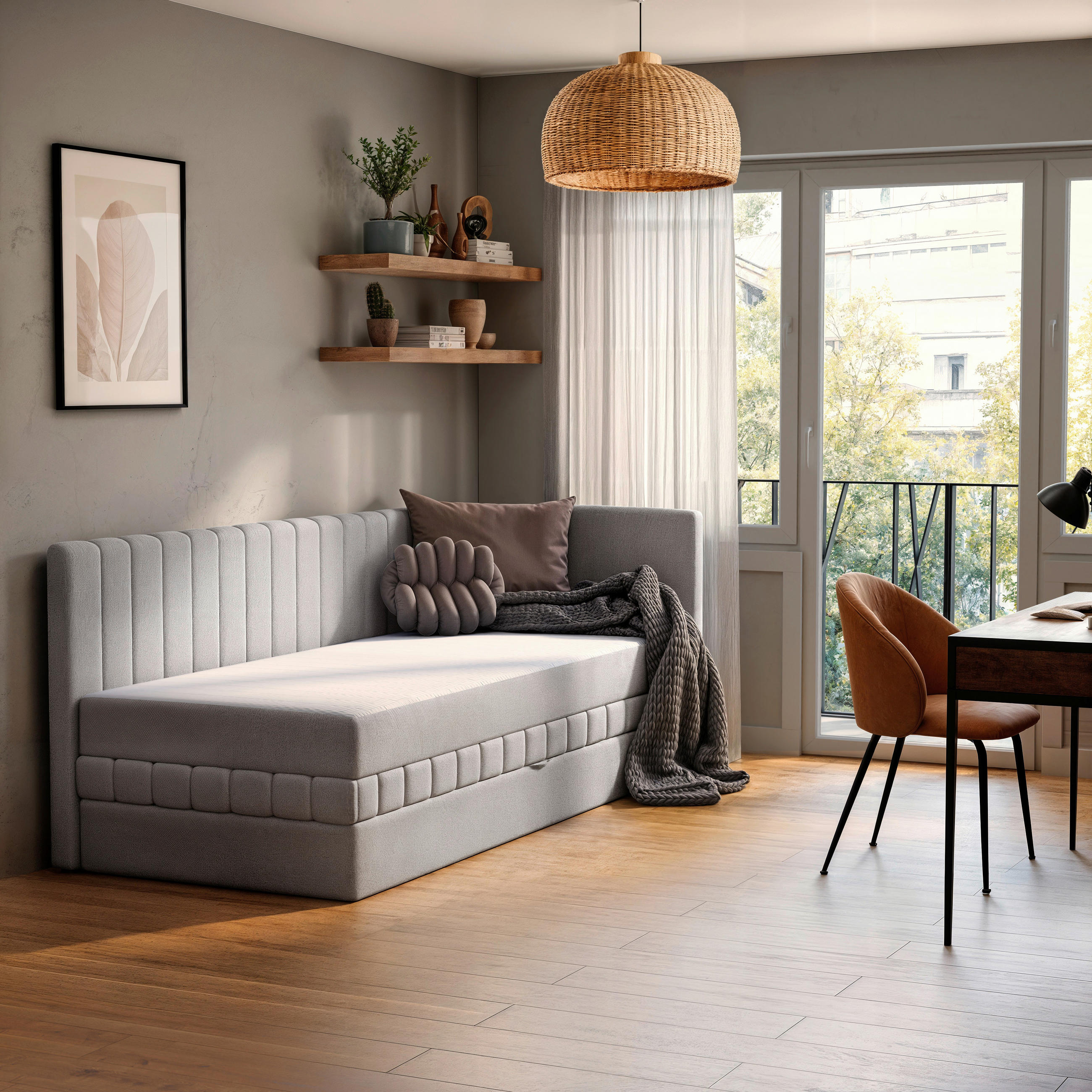 SCHLAFSOFA in Struktur Hellgrau  - Hellgrau/Schwarz, Design, Holz/Holzwerkstoff (212/83/99cm) - MID.YOU
