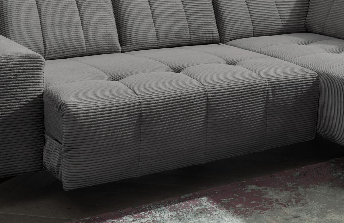 ECKSOFA Grau Cord  - Schwarz/Grau, MODERN, Textil/Metall (261/200cm) - Livetastic