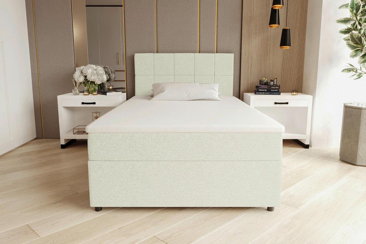 BOXBETT 120/200 cm,  in Creme, Matratze, Topper, Bettschublade, H3 = fest  - Creme/Schwarz, KONVENTIONELL, Kunststoff/Textil (120/200cm) - Boxxx