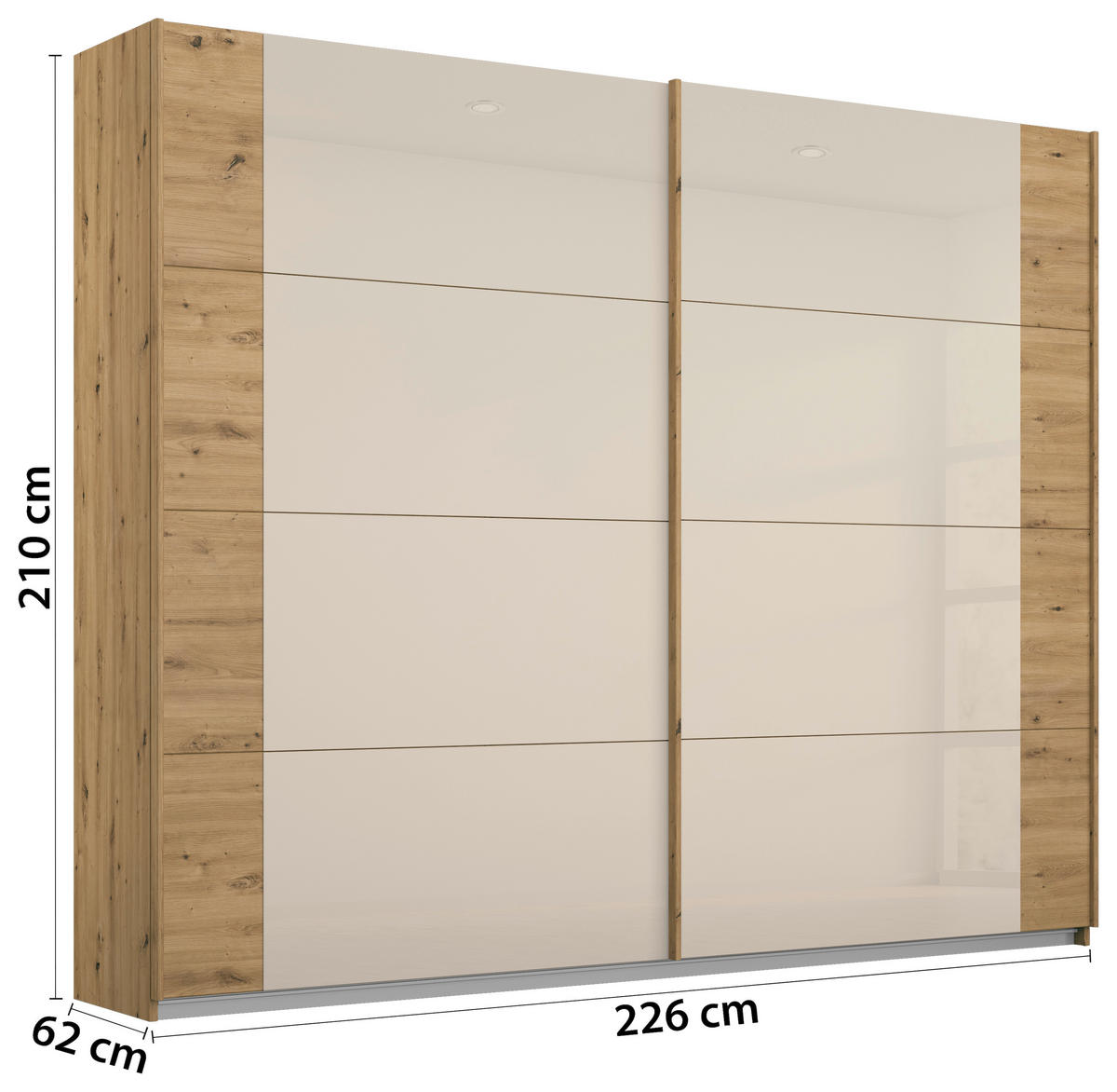 SCHWEBETÜRENSCHRANK in Eiche Artisan, Champagner  - Champagner/Eiche Artisan, Modern, Glas/Holzwerkstoff (225/210/62cm) - Rauch Möbel