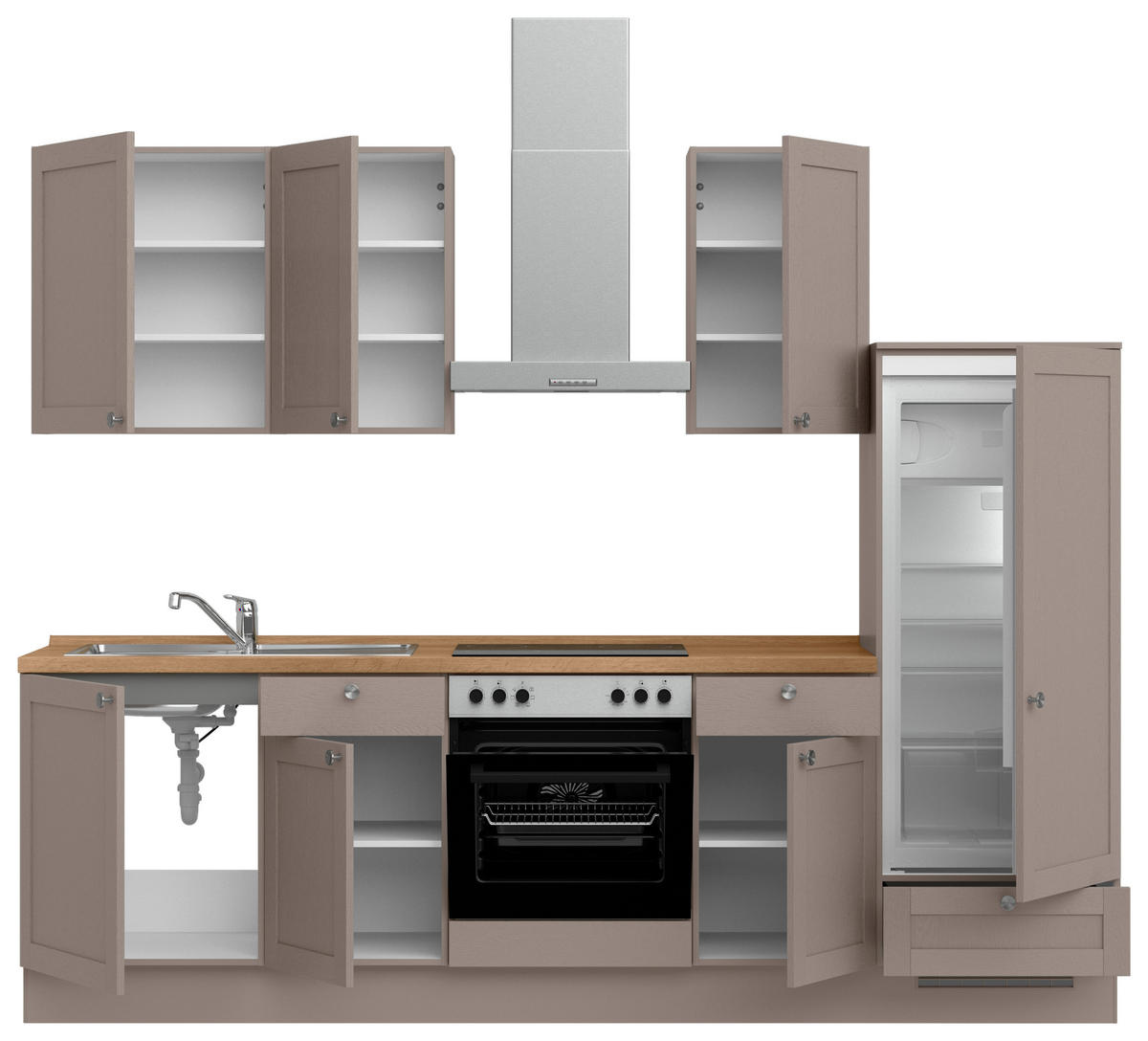 KÜCHENBLOCK Frame 270 cm  in Eichefarben, Beigebraun  - Edelstahlfarben/Eichefarben, MODERN, Holzwerkstoff/Metall (270cm) - Nobilia