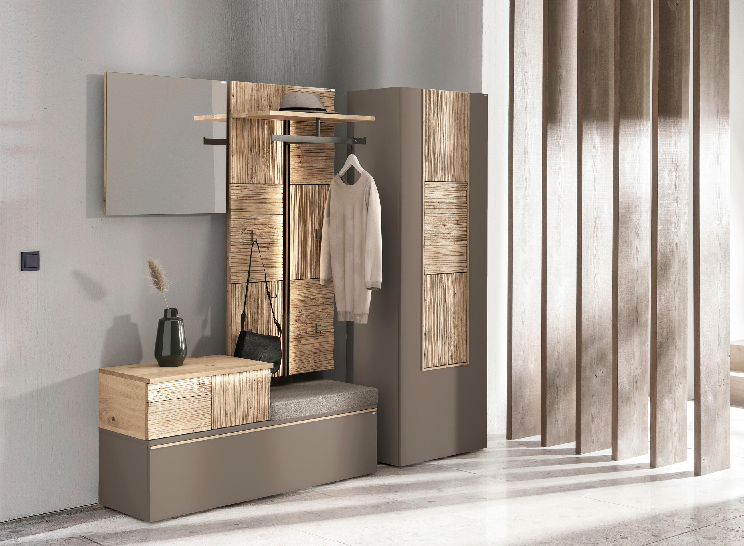 GARDEROBENSCHRANK  in 63,8/194/42,9 cm  - Eichefarben/Grau, Design, Holz/Holzwerkstoff (63,8/194/42,9cm) - Voglauer