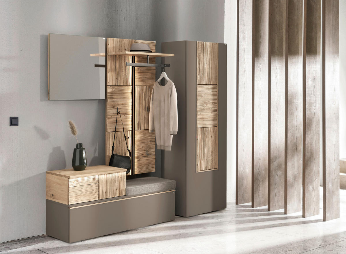 GARDEROBENBANK  in 128/62/42,9 cm  - Wildeiche/Grau, Design, Holz/Holzwerkstoff (128/62/42,9cm) - Voglauer