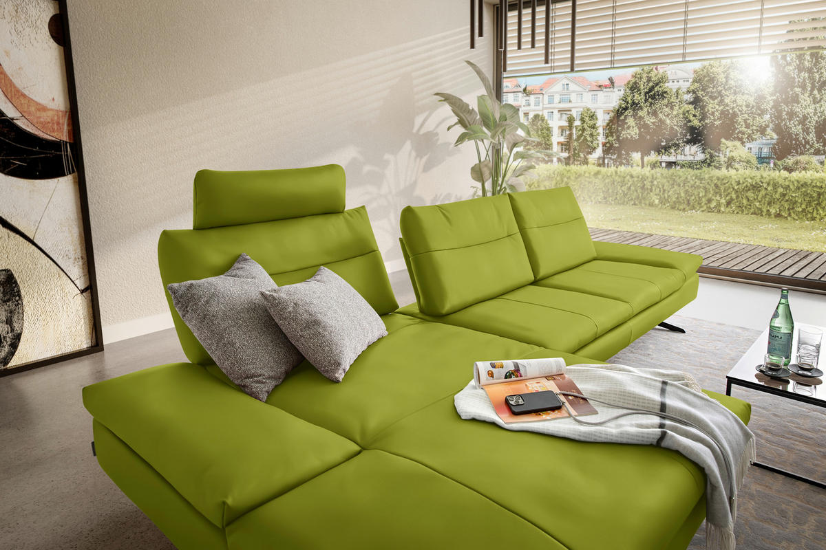 ECKSOFA in Echtleder Limette  - Limette/Schwarz, Modern, Leder/Metall (158/342cm) - Chilliano