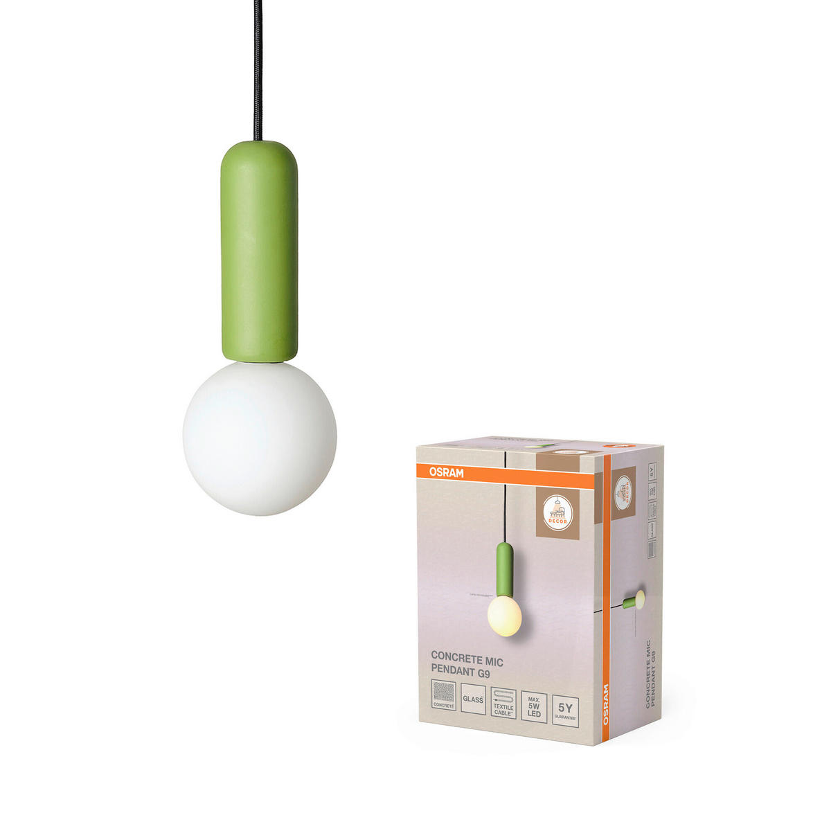 HÄNGELEUCHTE 10/120 cm  - Hellgrün, Basics, Stein (10/120cm) - Osram