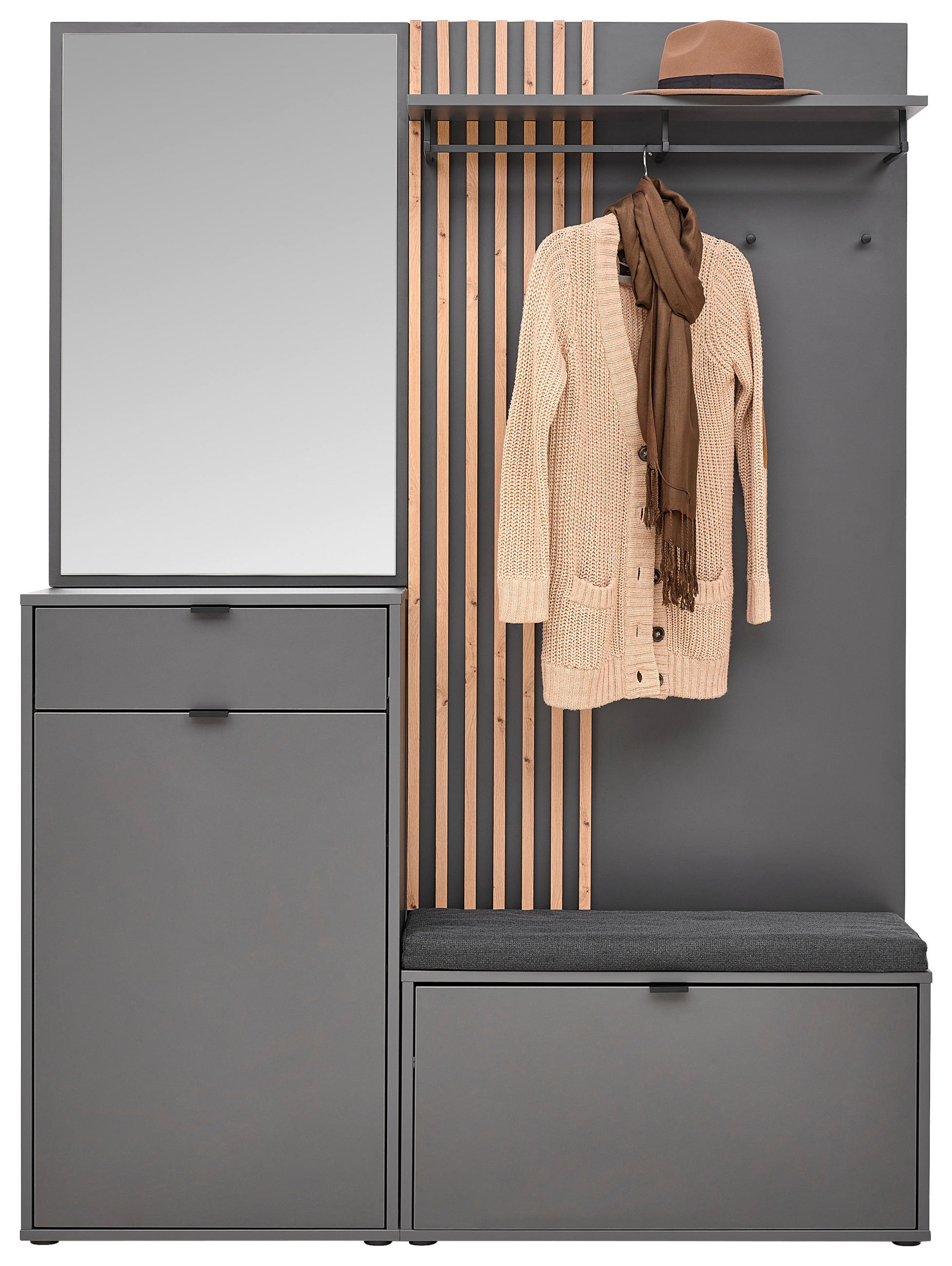 GARDEROBE  in 143,5/198/40 cm  - Graphitfarben/Eiche Artisan, Design, Glas/Holzwerkstoff (143,5/198/40cm) - Voleo