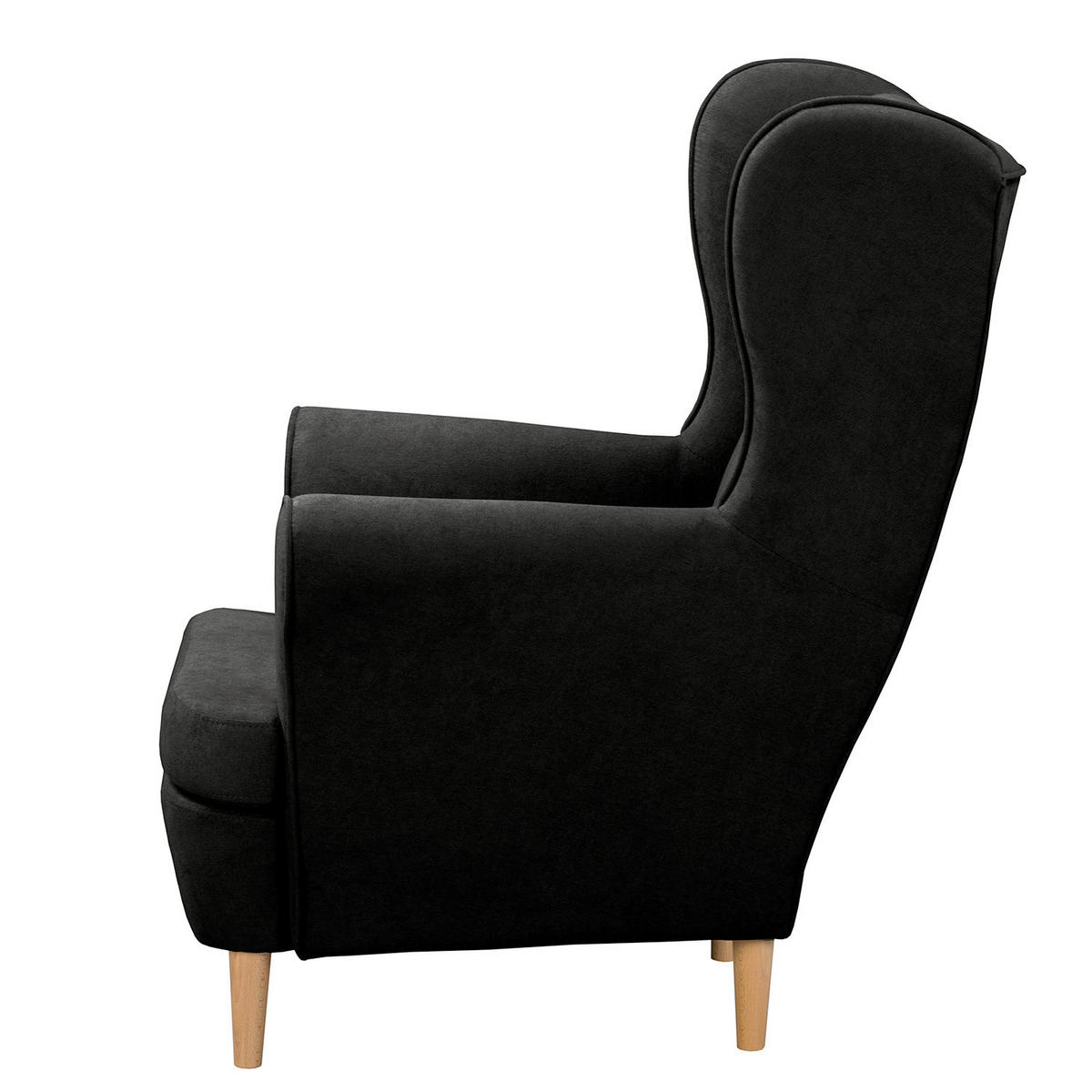 OHRENSESSEL Mikrofaser Schwarz  - Schwarz/Naturfarben, Design, Holz/Textil (87/105/90cm) - Livetastic