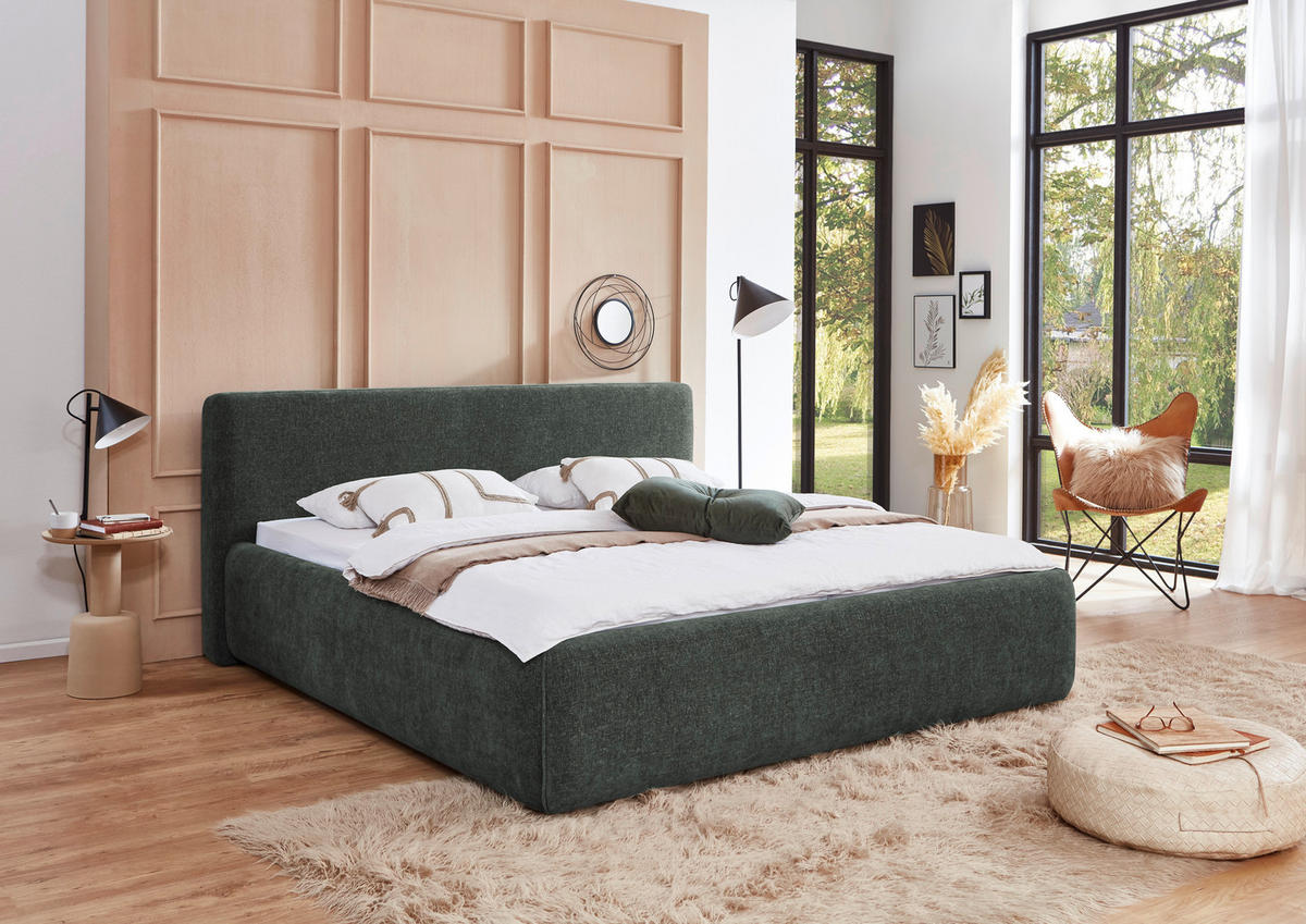 POLSTERBETT 180/200 cm,  in Grün, Bettkasten, Lattenroste,  - Birkefarben/Buchefarben, Design, Holz/Textil (180/200cm) - Xora