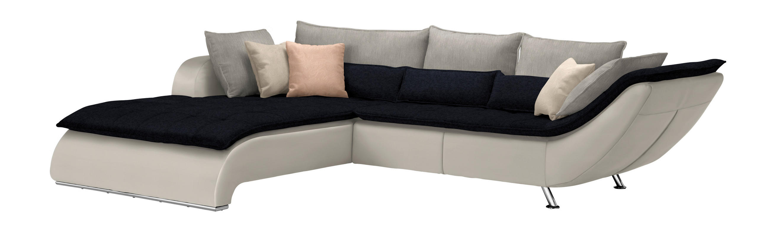 SOFFA i textil vit, ljusgrå, mörkblå  - vit/kromfärg, Design, metall/textil (220/300cm) - Livetastic