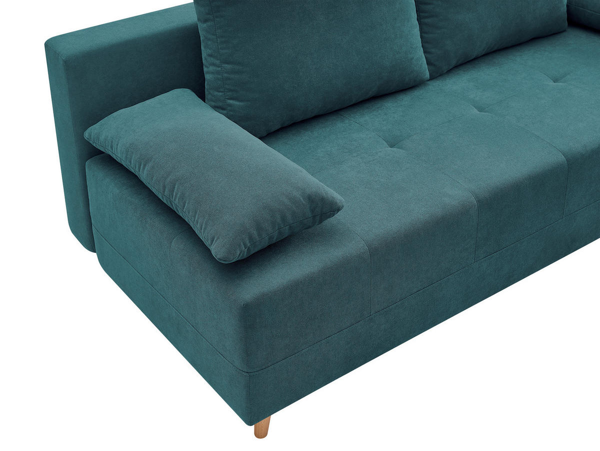 SCHLAFSOFA LUMOS Samt Petrol  inkl. Rückenkissen, Armlehnenkissen, Schlaffunktion, Rücken echt, Stauraum  - Petrol/Naturfarben, Design, Textil (206/96/96cm) - P & B