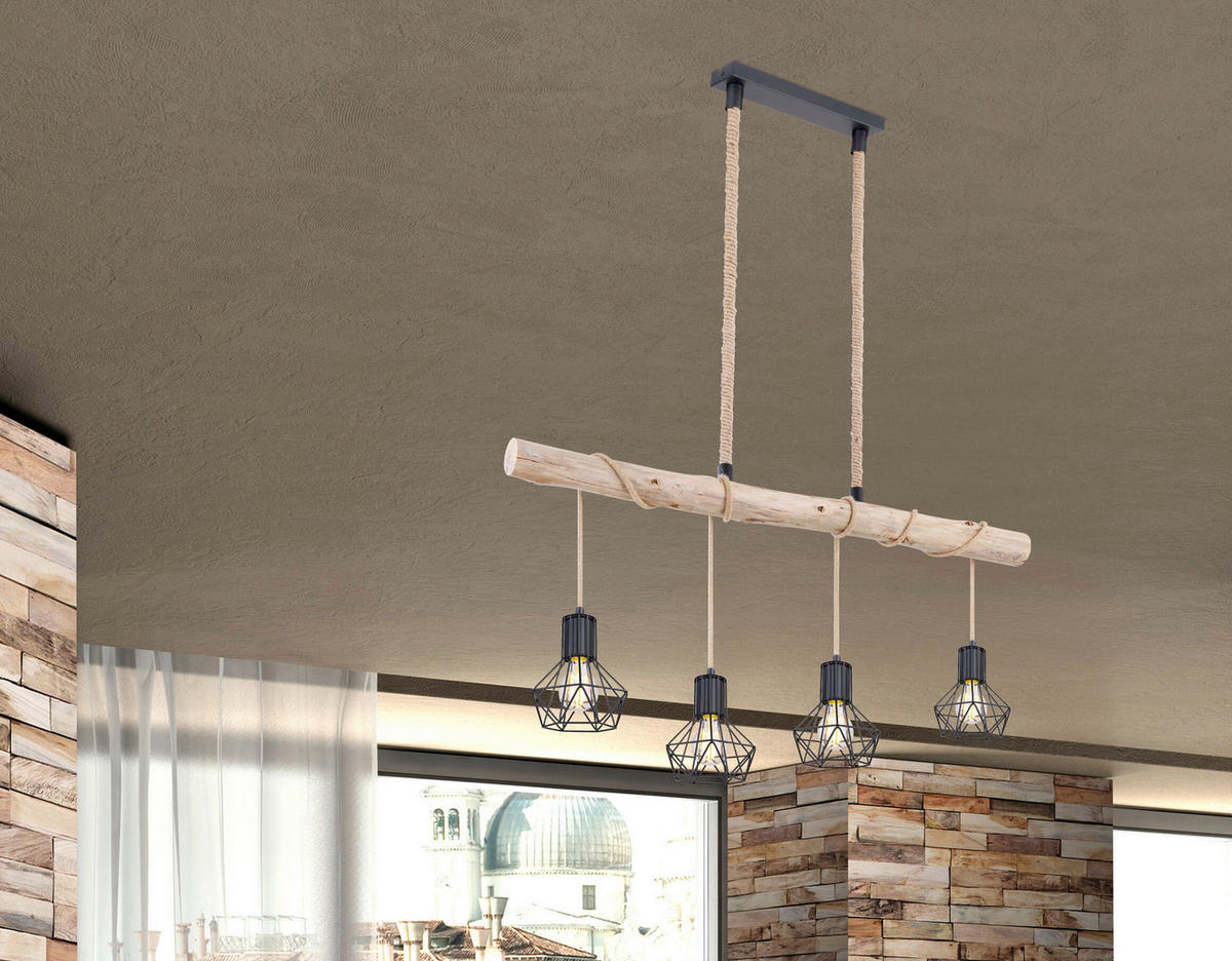 HÄNGELEUCHTE 100/15/120 cm  - Schwarz/Naturfarben, Natur, Holz/Metall (100/15/120cm) - Marama