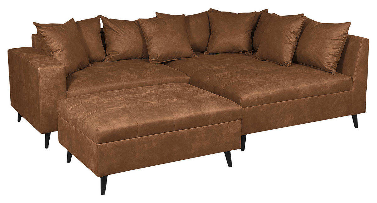 Ecksofa inkl. Hocker Braun Mikrofaser  - Schwarz/Braun, Design, Holz/Textil (247/174cm) - MID.YOU