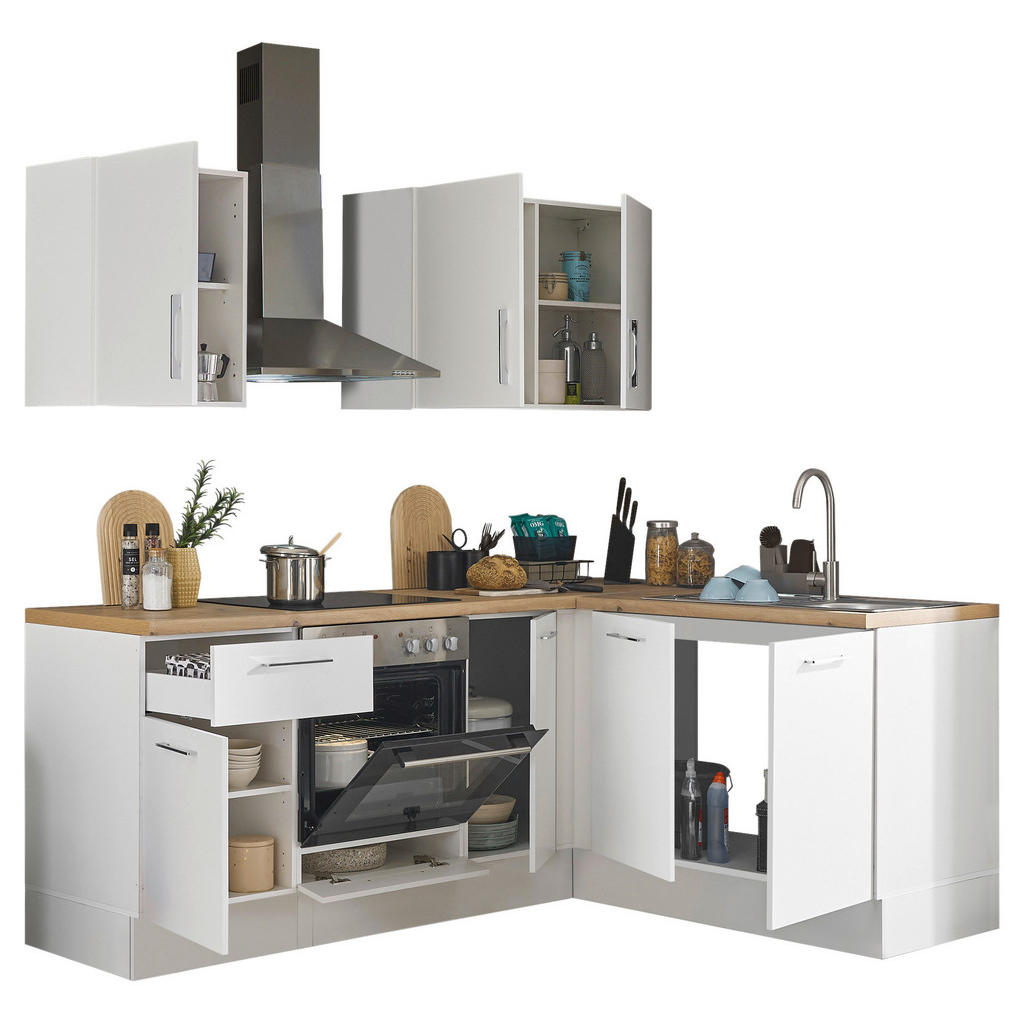 Thumbnail - Mid.you Eckküche, Weiß, Eiche Artisan, Metall, 1 Schubladen, seitenverkehrt montierbar, L-Form, nur wie online abgebilde...