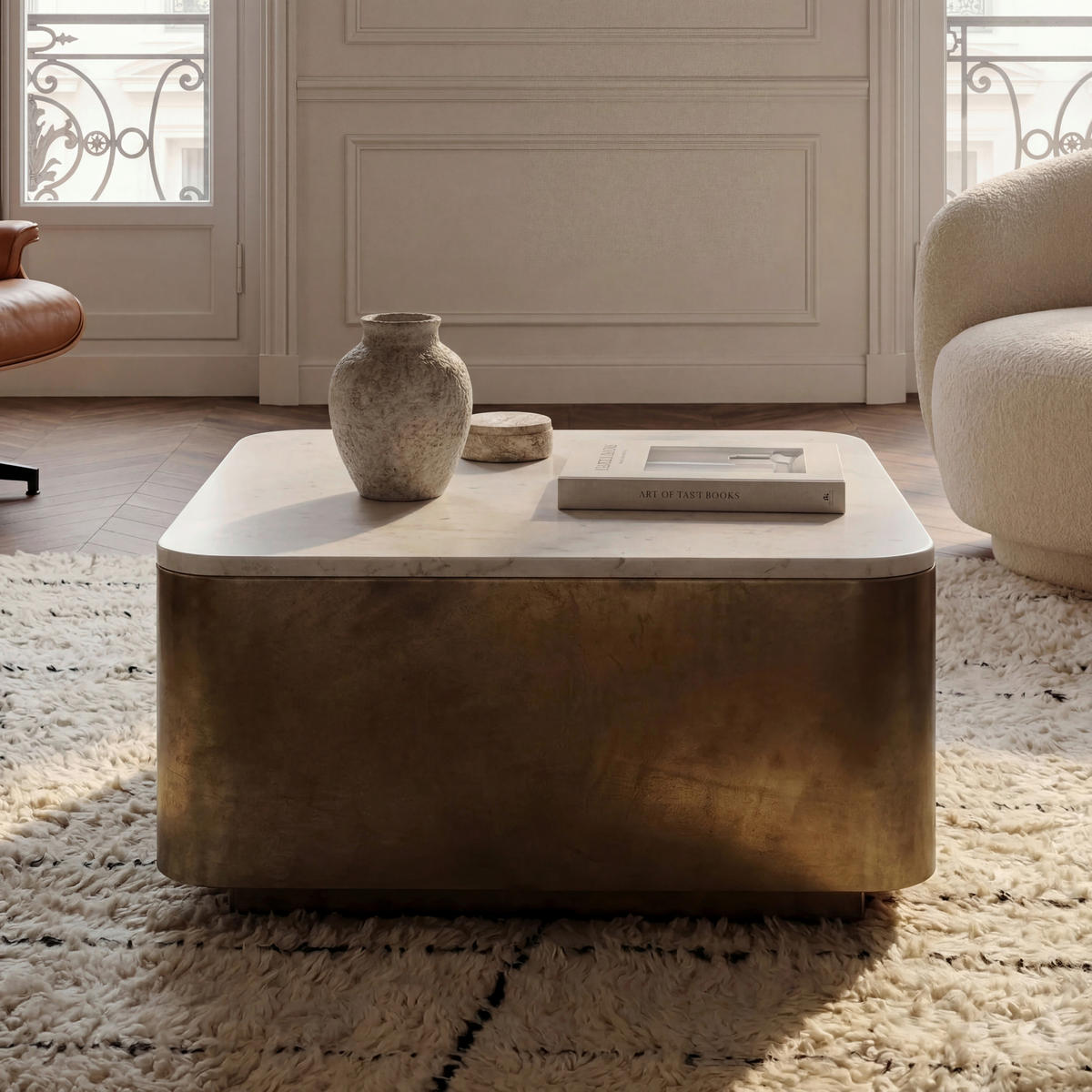 COUCHTISCH in Metall 60/60/34 cm  - Goldfarben/Weiß, Design, Stein/Metall (60/60/34cm) - MID.YOU