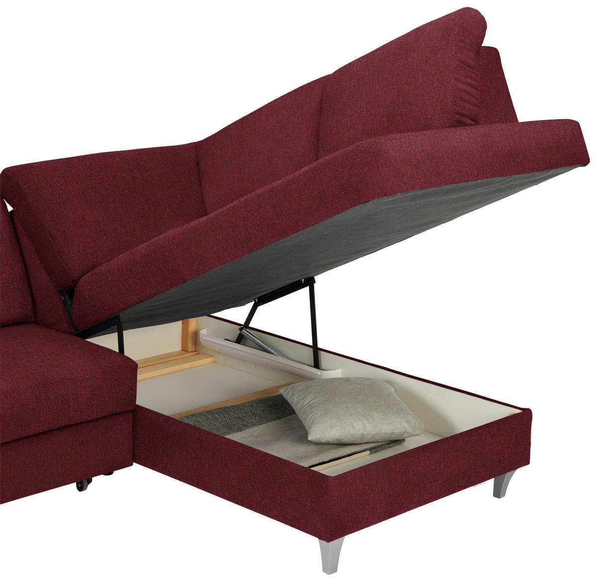 ECKSOFA in Flachgewebe Rot  - Silberfarben/Rot, Konventionell, Holz/Textil (255/186cm) - Cantus