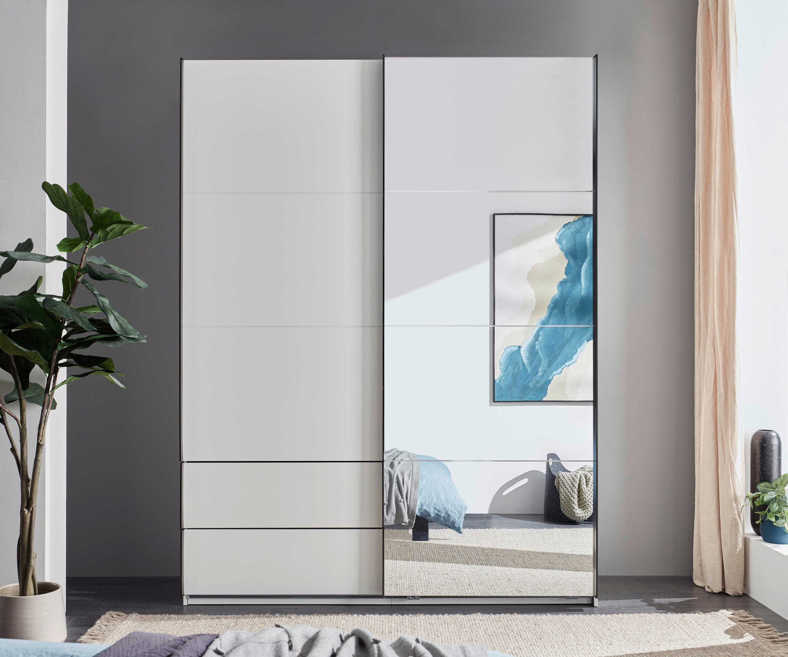 SCHWEBETÜRENSCHRANK 170/225,5/60 cm 2-türig Schwarz, Weiß  - Schwarz/Weiß, KONVENTIONELL, Glas/Holzwerkstoff (170/225,5/60cm) - Xora