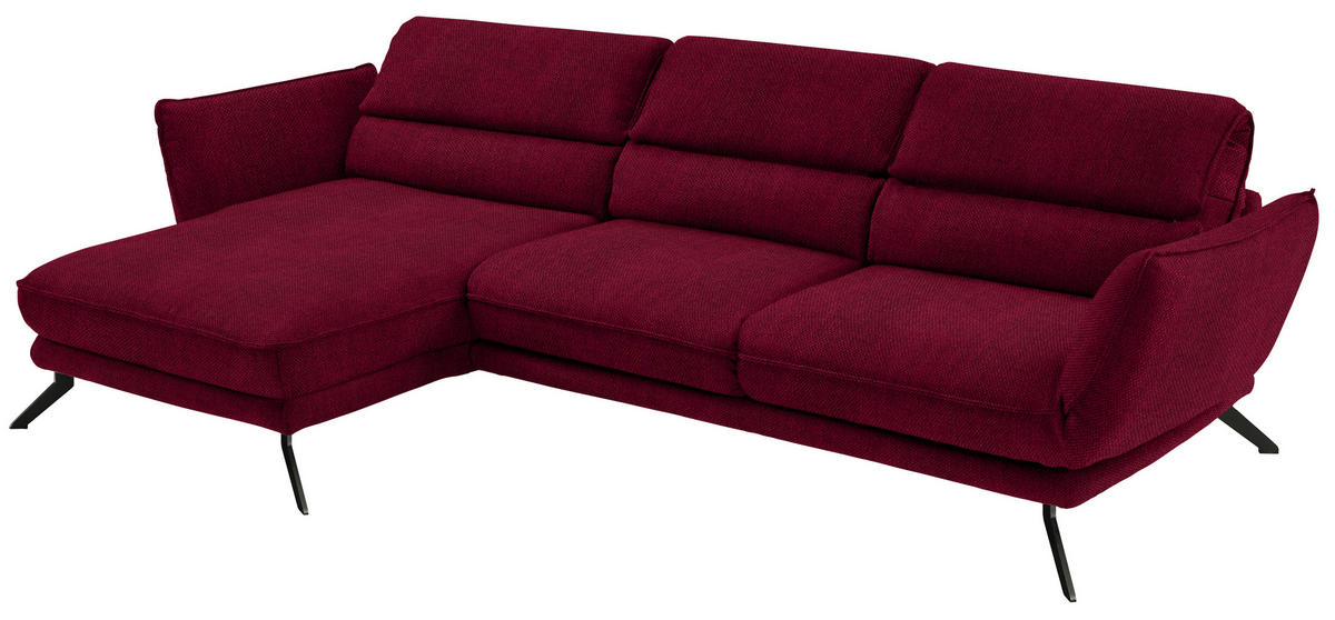 ECKSOFA in Velours Rot  - Rot/Schwarz, Design, Textil/Metall (153/283cm) - Valdera