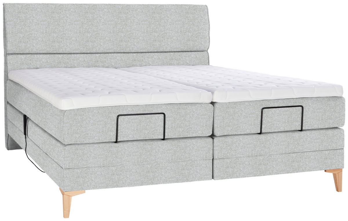 BOXSPRINGBETT 180/200 cm  in Hellgrau  - Eichefarben/Hellgrau, Konventionell, Holz/Textil (180/200cm) - Voleo