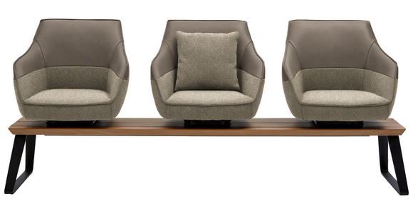 SITZBANK 210/87/67 cm in Braun, Weiß, Champagner - Champagner/Beige, Design, Leder/Holz (210/87/67cm) - Ambiente