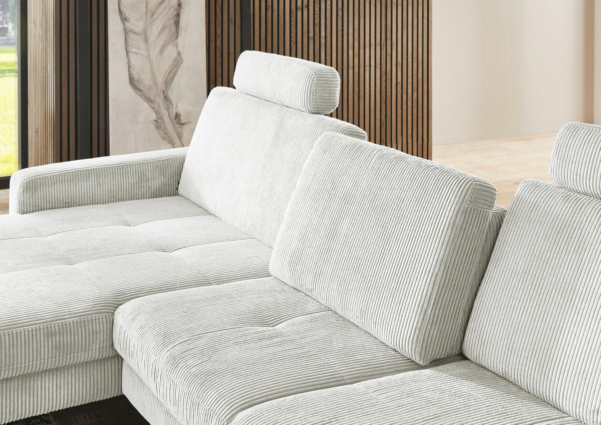 ECKSOFA in Cord Creme  - Creme/Schwarz, Modern, Textil/Metall (177/302cm) - Beldomo Style