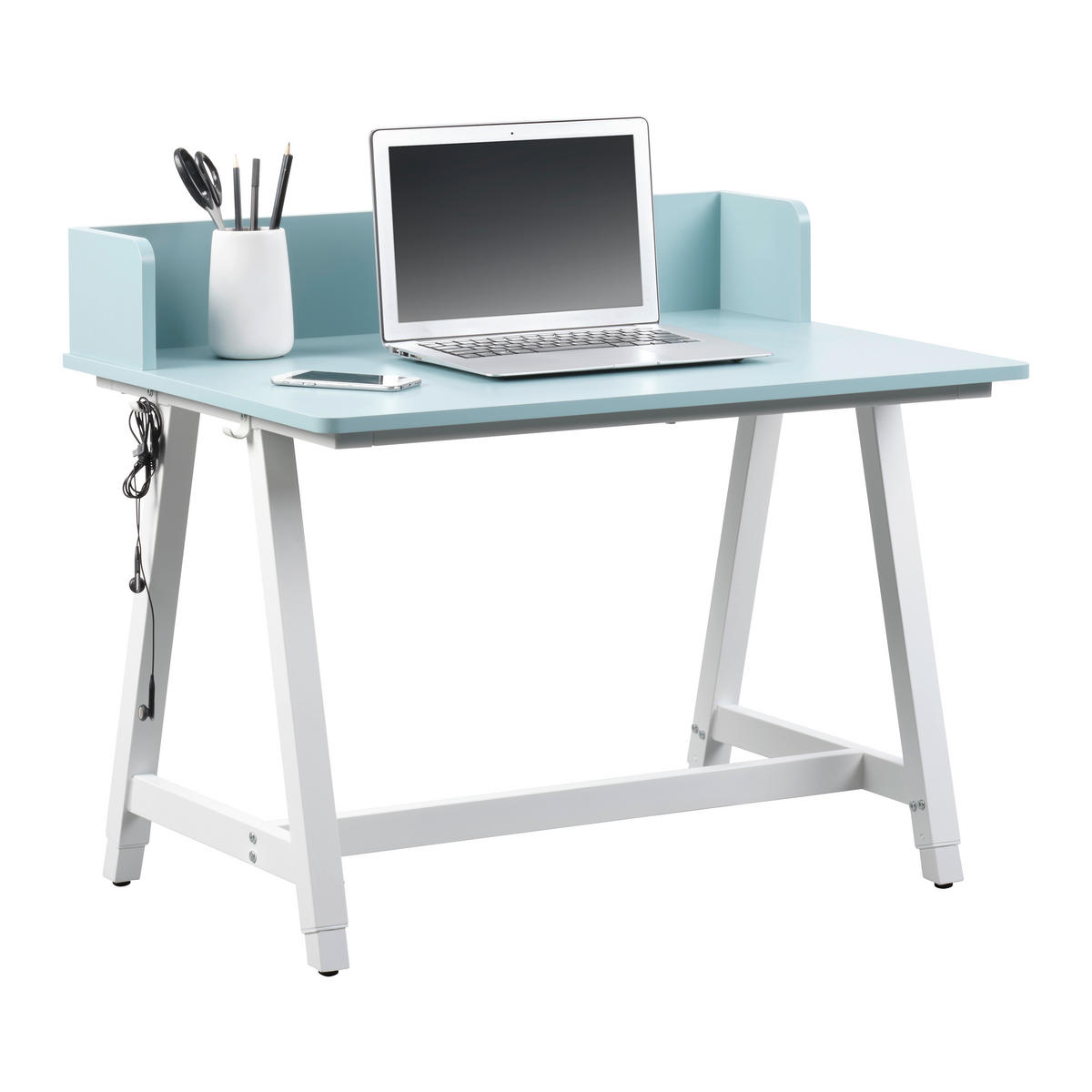 PISAĆI STOL  bijela, svijetlo plava  metal  - bijela/svijetlo plava, Moderno, drvni materijal/metal (80/54-85/60cm)