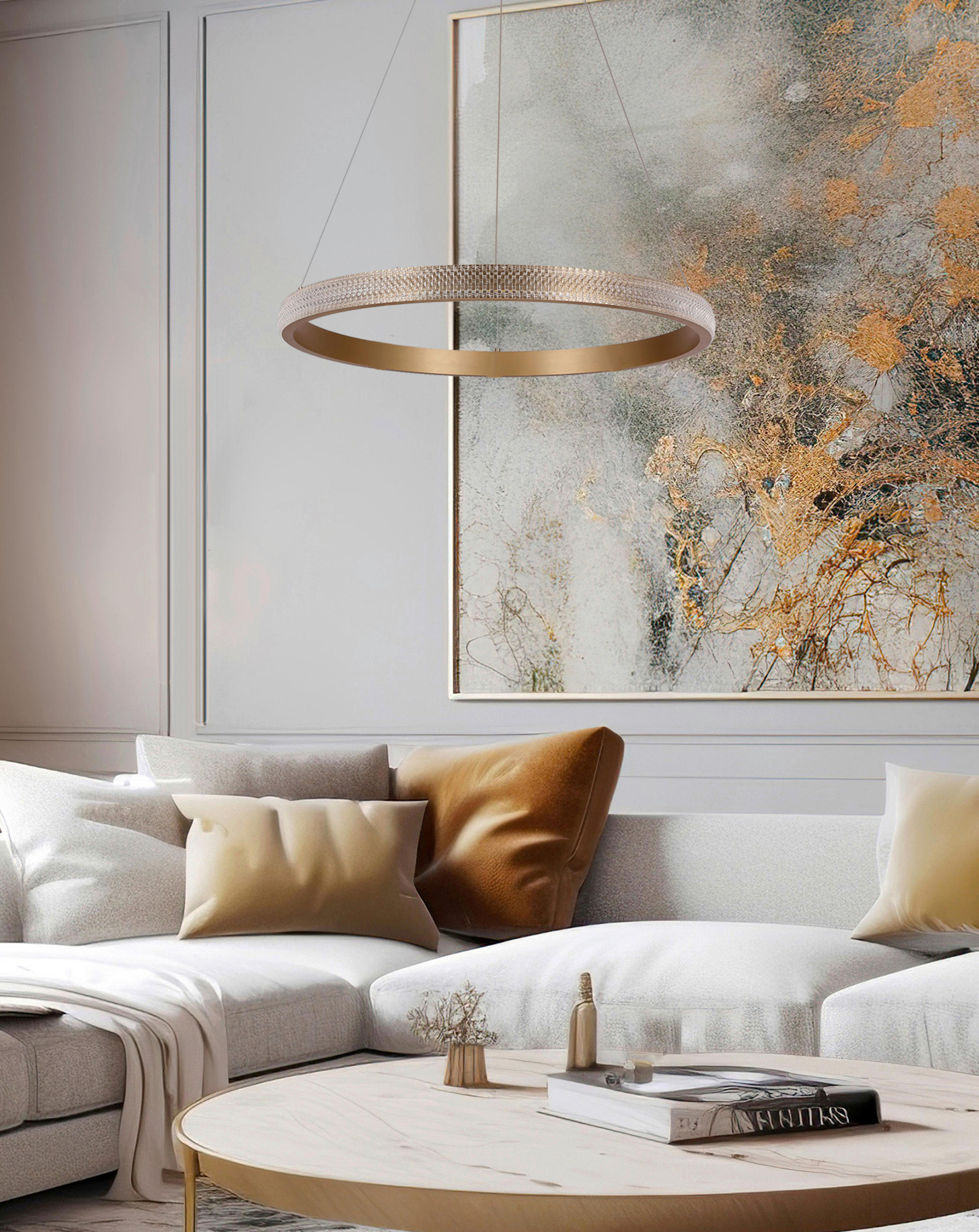 LED-HÄNGLAMPA Hashim 60/60/115 cm  - guldfärgad, Design, metall (60/60/115cm)