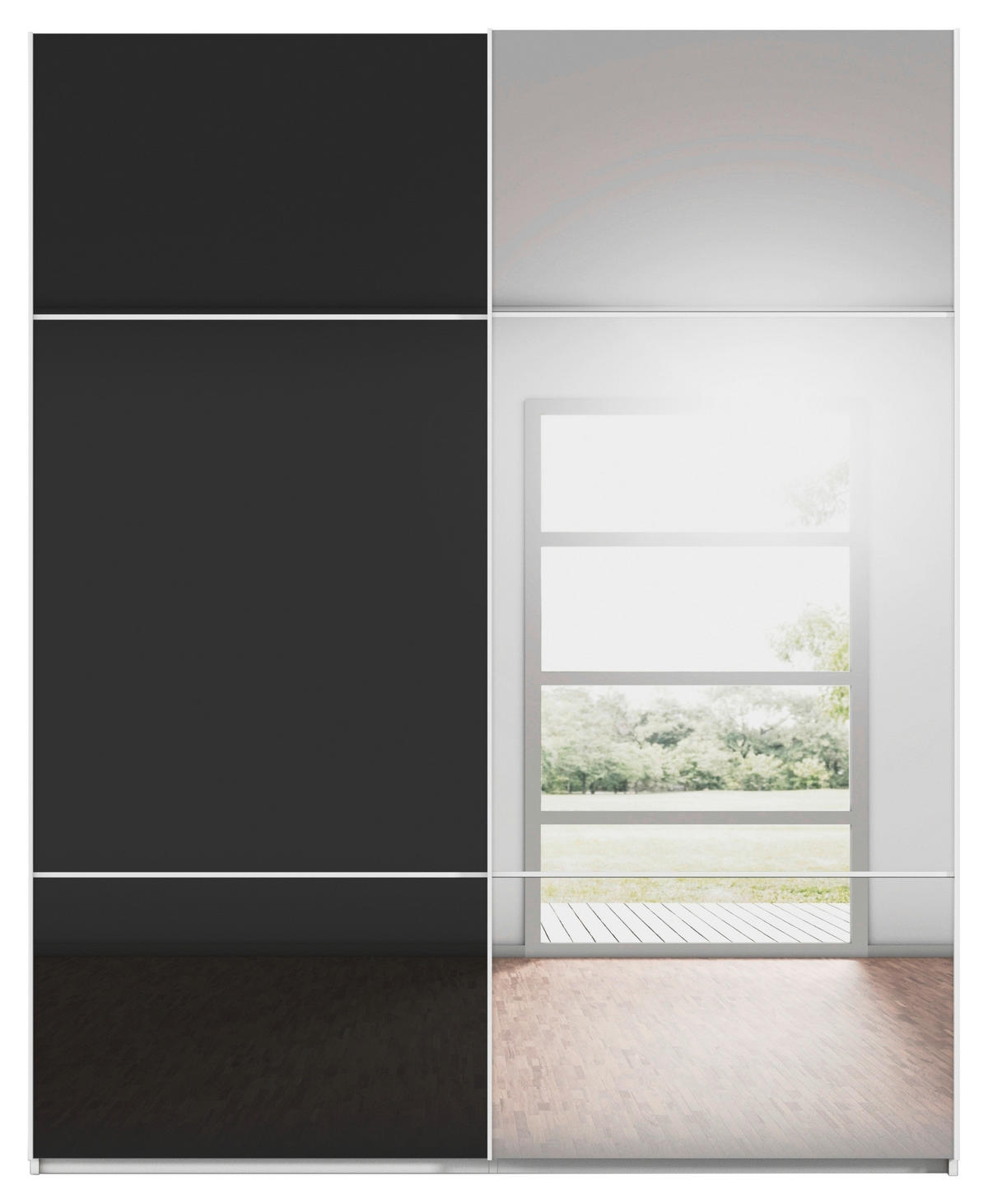 SCHWEBETÜRENSCHRANK 181/223/68 cm 2-türig Schwarz, Weiß  - Schwarz/Weiß, KONVENTIONELL, Glas/Holzwerkstoff (181/223/68cm) - Novel