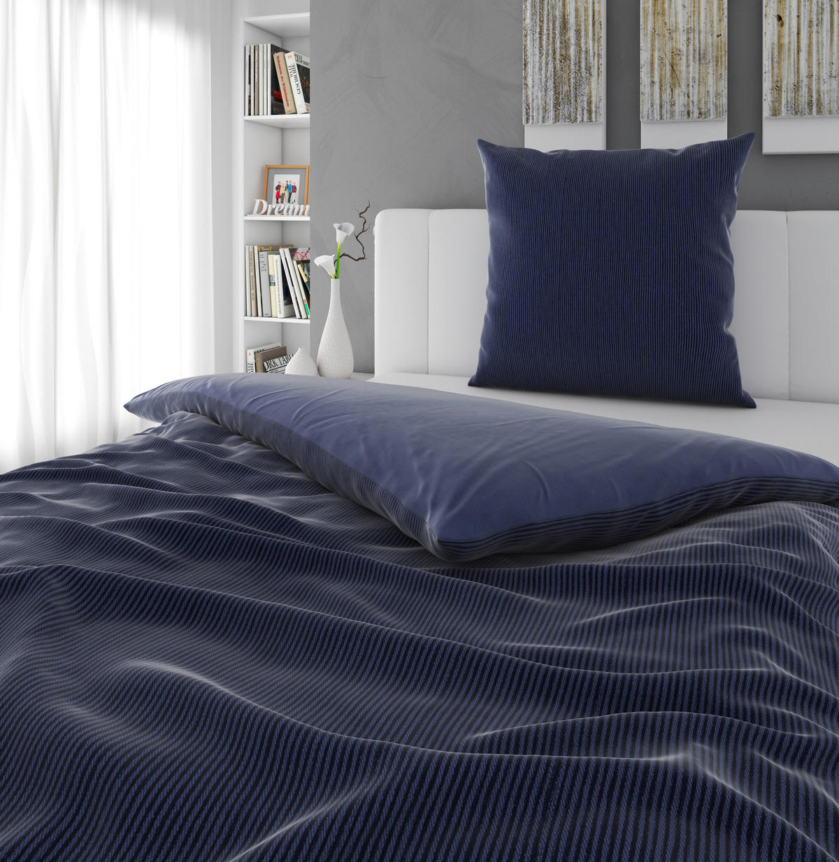 WENDEBETTWÄSCHE Satin 155/220 cm  - Dunkelblau, Textil (155/220cm) - Bio:Vio