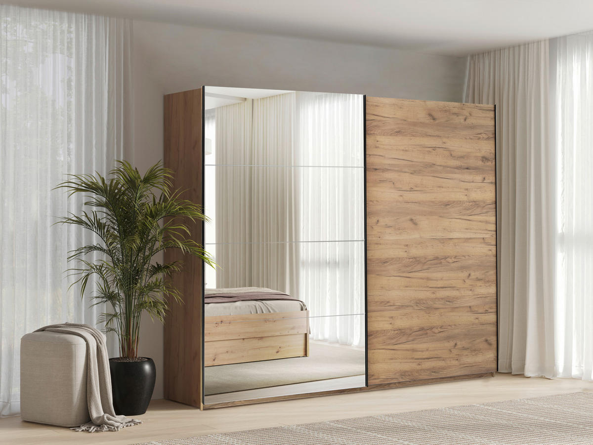 SCHIEBETÜRENSCHRANK 250/210/62 cm 2-türig Eichefarben  - Eichefarben/Schwarz, MODERN, Holzwerkstoff/Metall (250/210/62cm) - MID.YOU