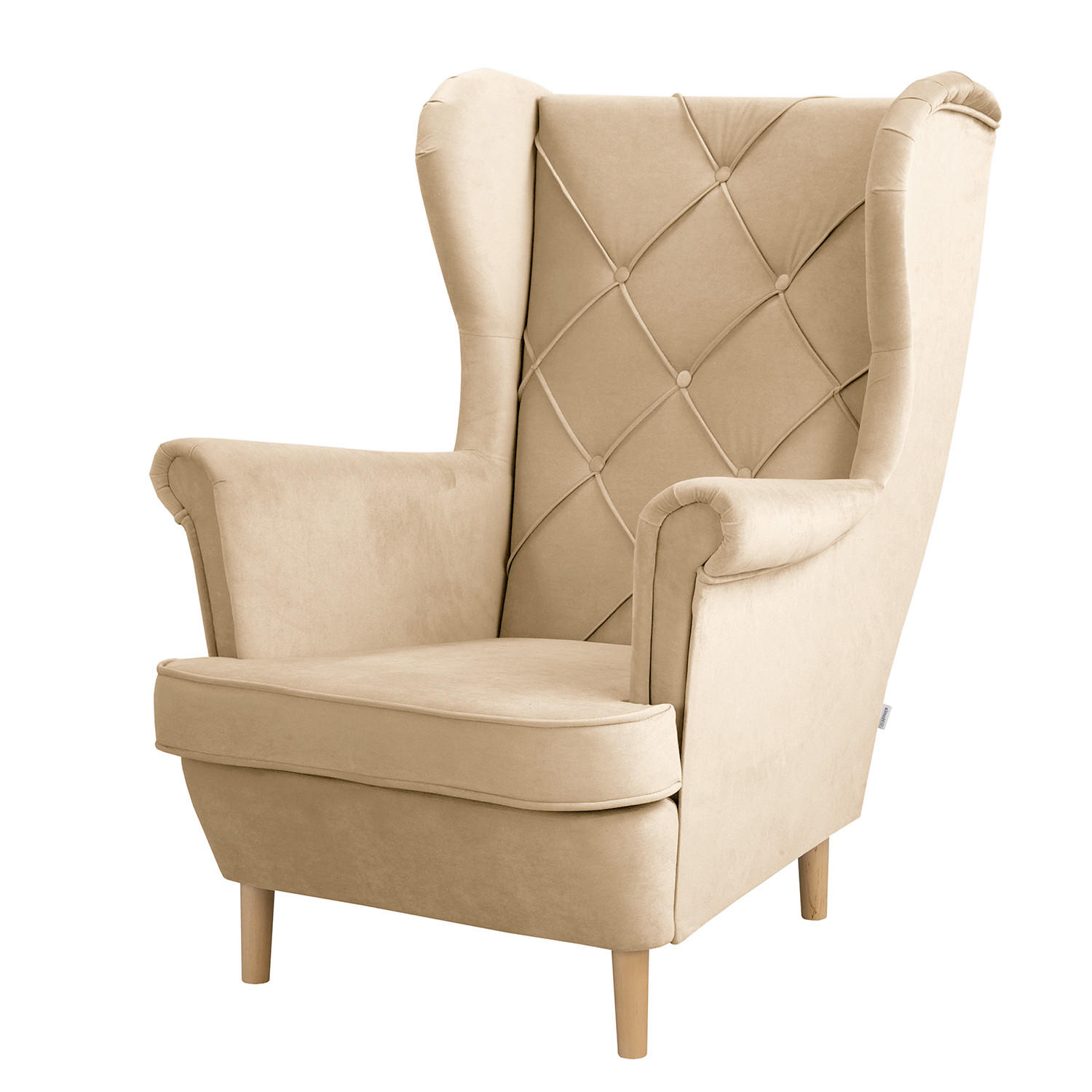 OHRENSESSEL in Samt Beige  - Beige, Design, Holz/Textil (84/105/90cm) - P & B