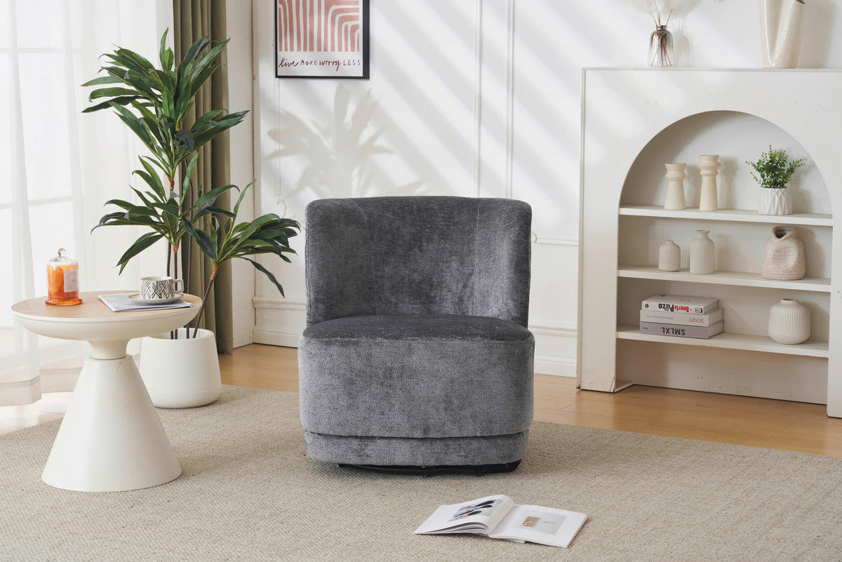 SESSEL in Chenille Grau  - Schwarz/Grau, MODERN, Textil/Metall (65/73/75cm) - MID.YOU