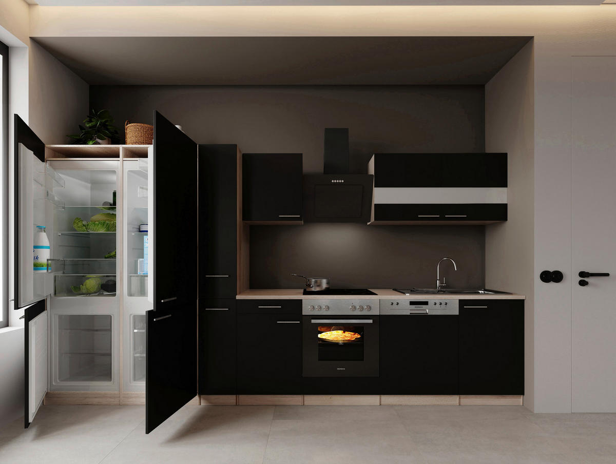 Bucătărie Standard  - culoare inox/culoare lemn stejar, Trend, metal/material pe bază de lemn (370cm) - Respekta