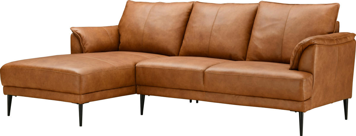 HÖRNSOFFA i äkta läder rostfärgad  - svart/rostfärgad, Design, metall/läder (153/233cm) - Livetastic