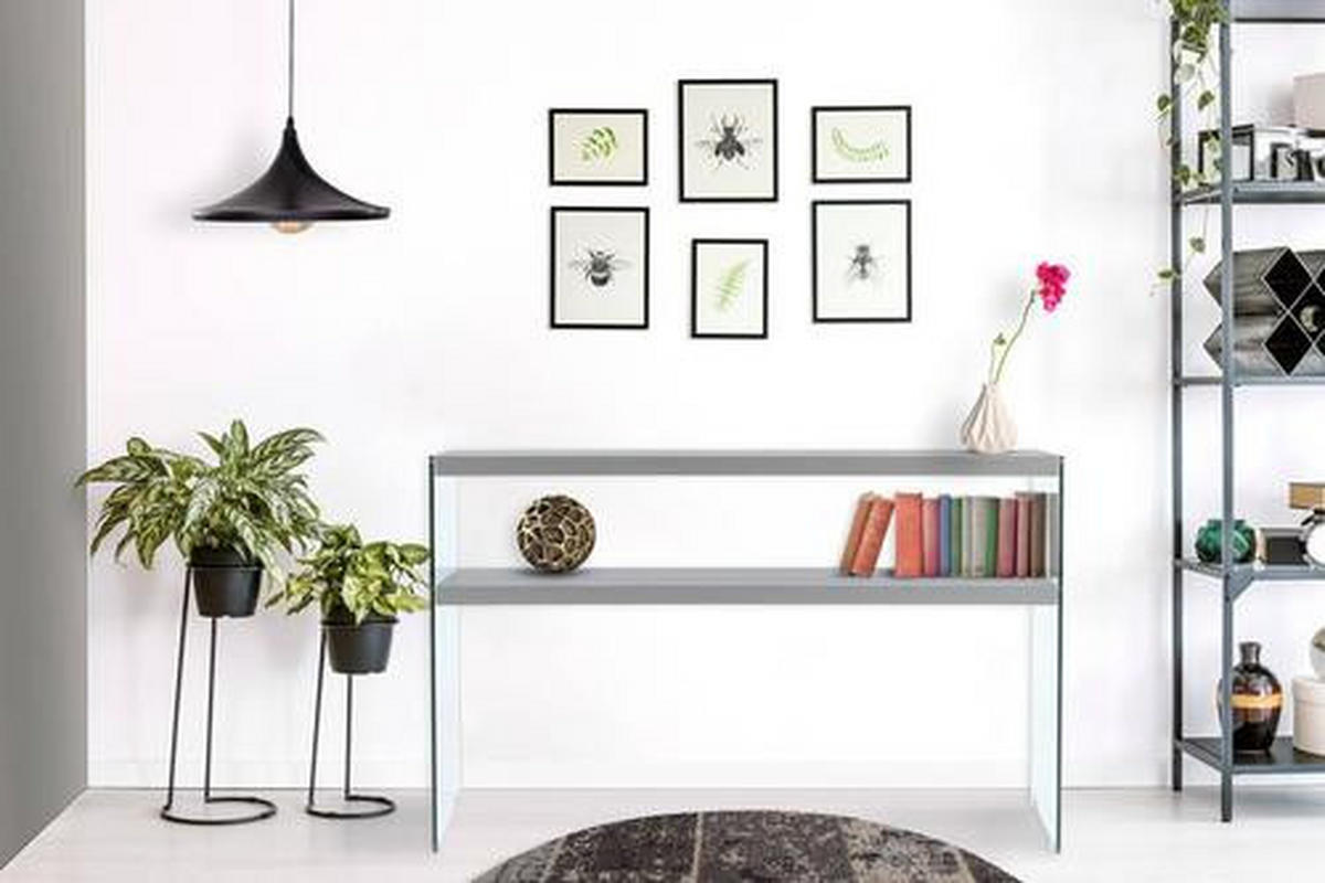 SIDOBORD i glas, trämaterial 32/110/75 cm  - klar/grå, Basics, trämaterial/glas (32/110/75cm) - Kayoom
