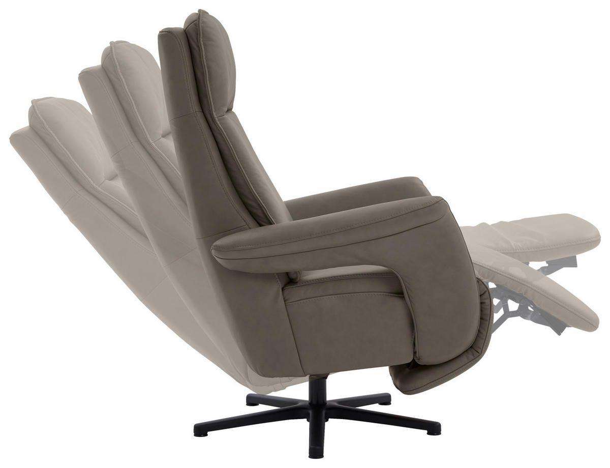 RELAXSESSEL in Leder Graubraun  - Graubraun/Schwarz, Design, Leder/Metall (83/112/87-174cm) - Valdera