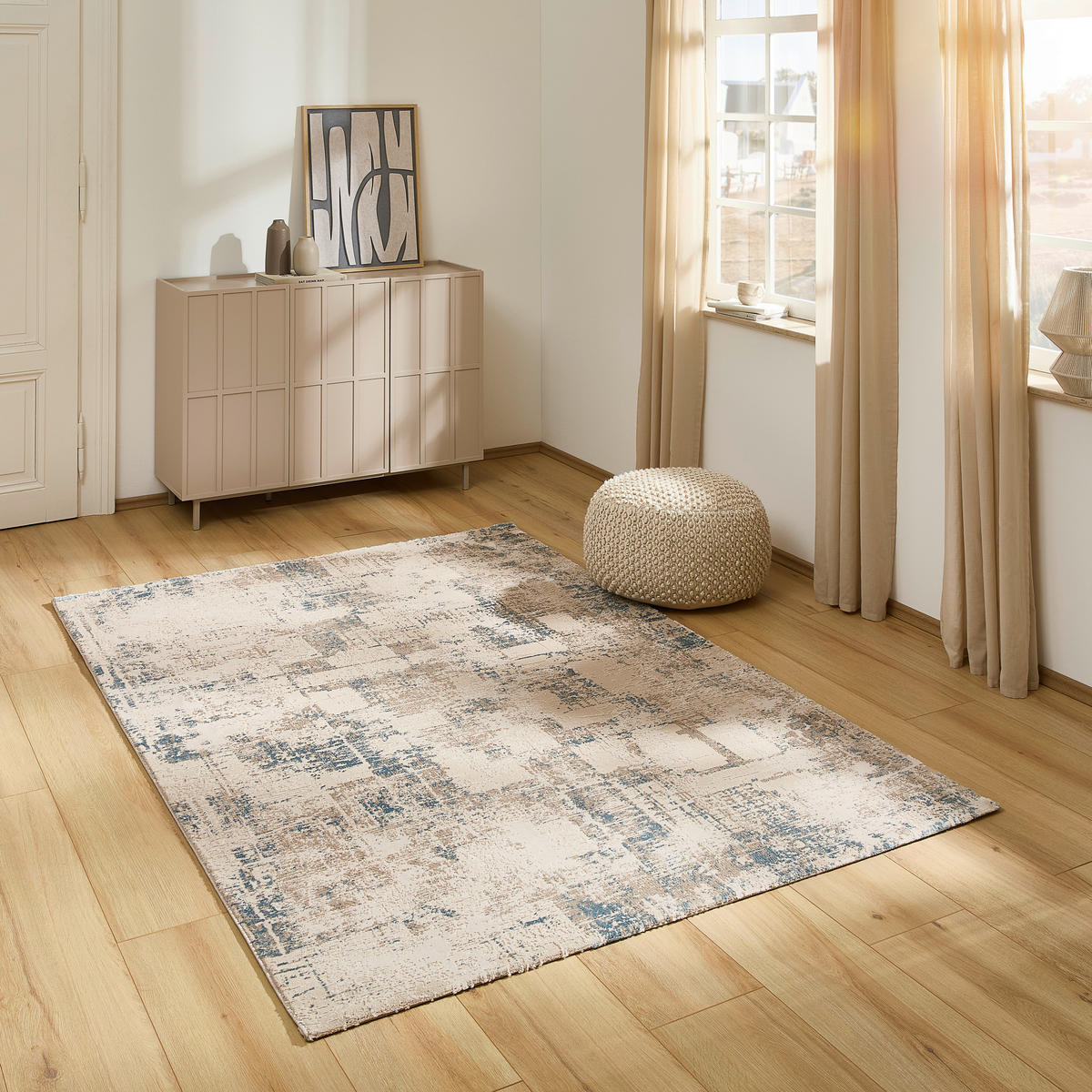 FLACHWEBETEPPICH Wohnzimmer 160/230 cm Blau, Beige rechteckig  - Blau/Beige, Trend, Textil (160/230cm) - Novel