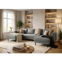 WOHNLANDSCHAFT Anthrazit Struktur  - Anthrazit/Schwarz, MODERN, Textil/Metall (161/306/161cm) - Trendmanufaktur