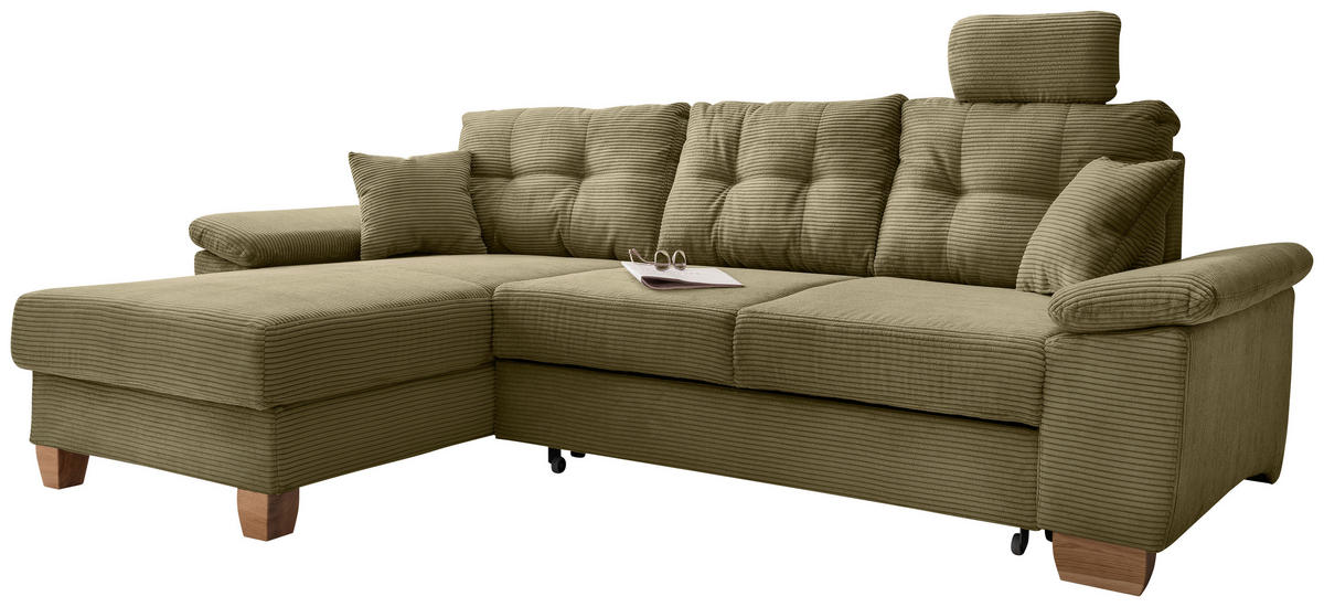 ECKSOFA in Cord Olivgrün  - Naturfarben/Olivgrün, Modern, Holz/Textil (176/270cm) - Livetastic