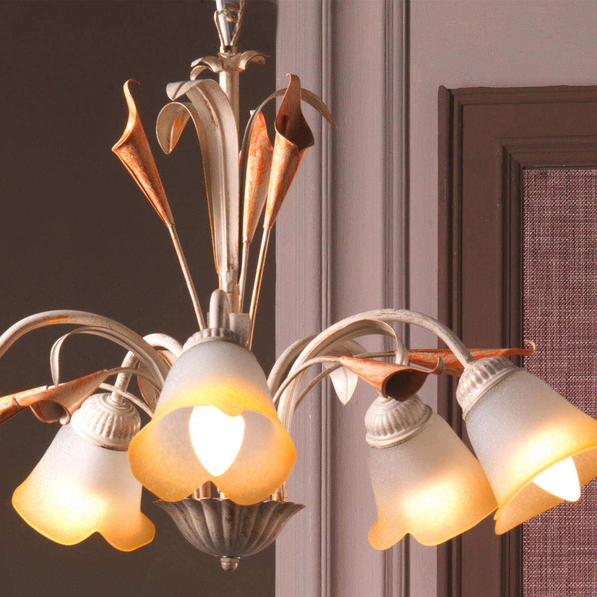 KRONLEUCHTER 70/100 cm   - Weiß, Natur, Glas/Metall (70/100cm)