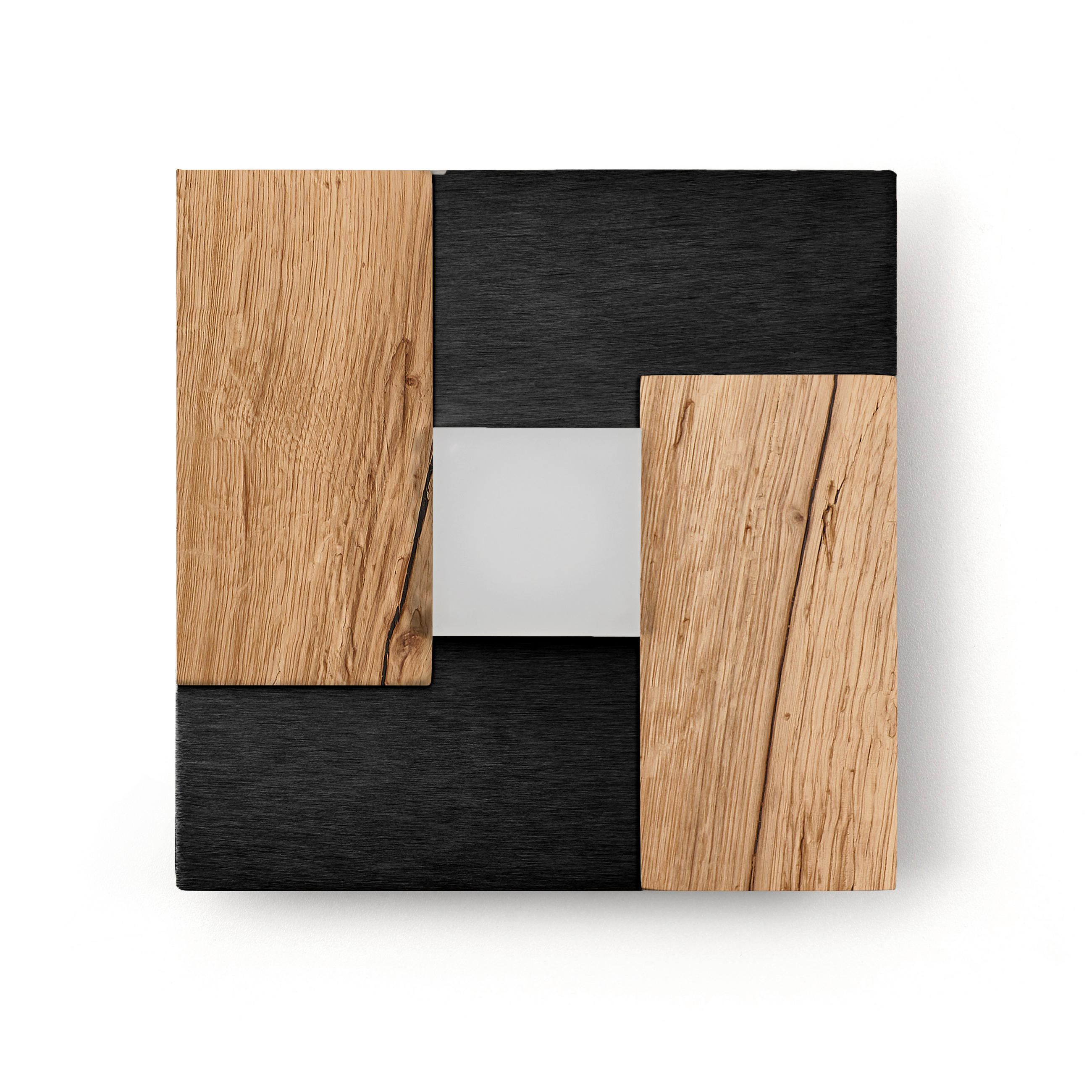 LED-WANDLEUCHTE Wand-und Deckenleuchten Eiche gehackt/Schwarz matt 26/26/5 cm   - Wildeiche, Natur, Metall (26/26/5cm) - Ambiente
