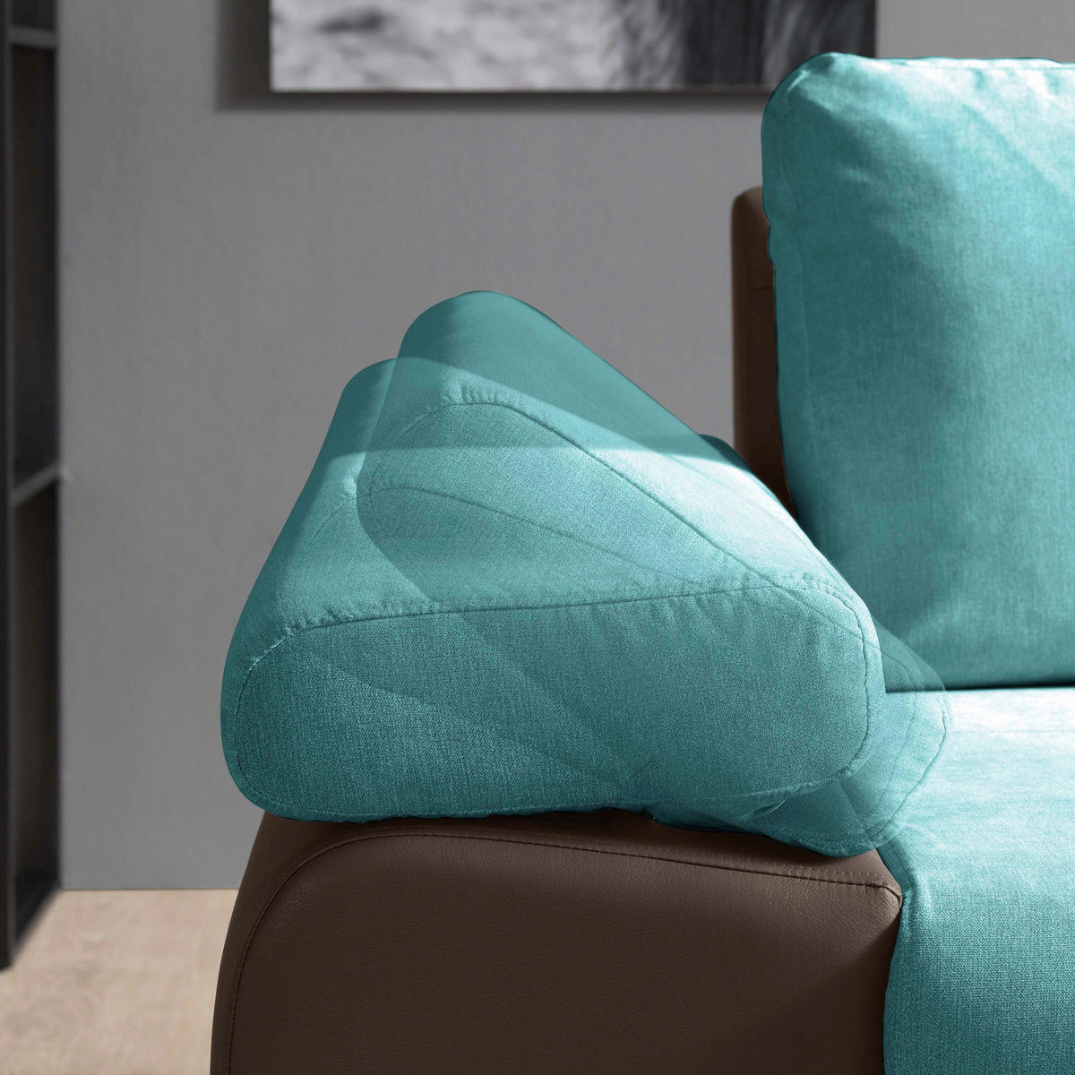 ECKSOFA Türkis, Schlammfarben Flachgewebe  - Türkis/Schlammfarben, Design, Kunststoff/Textil (271/175cm) - MID.YOU