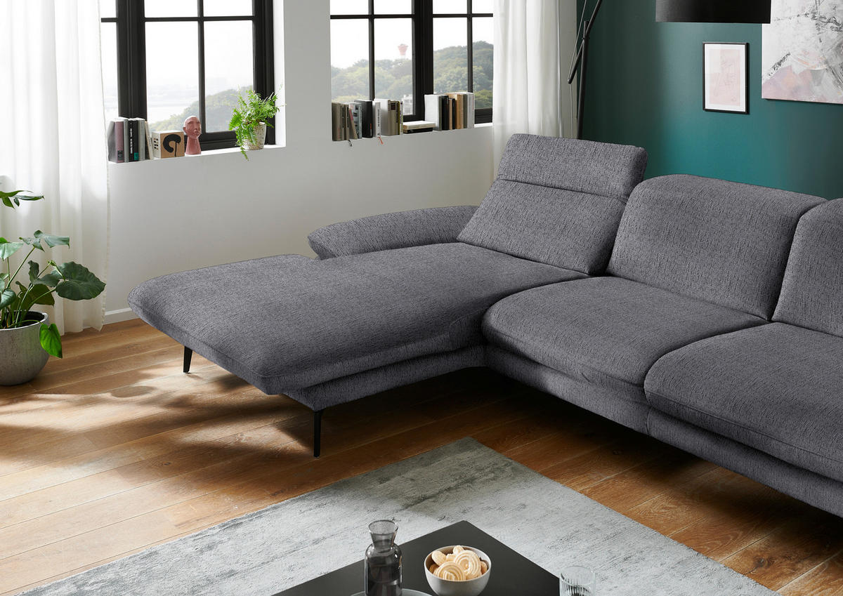 ECKSOFA in Chenille Anthrazit  - Anthrazit/Schwarz, Design, Textil/Metall (188/319cm) - Beldomo System